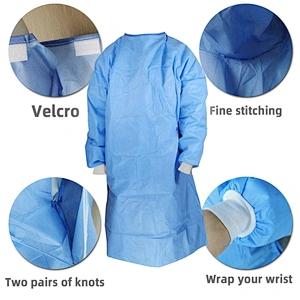 Disposable Medical Sterile Blue Surgical Gown With Knitted Cuff