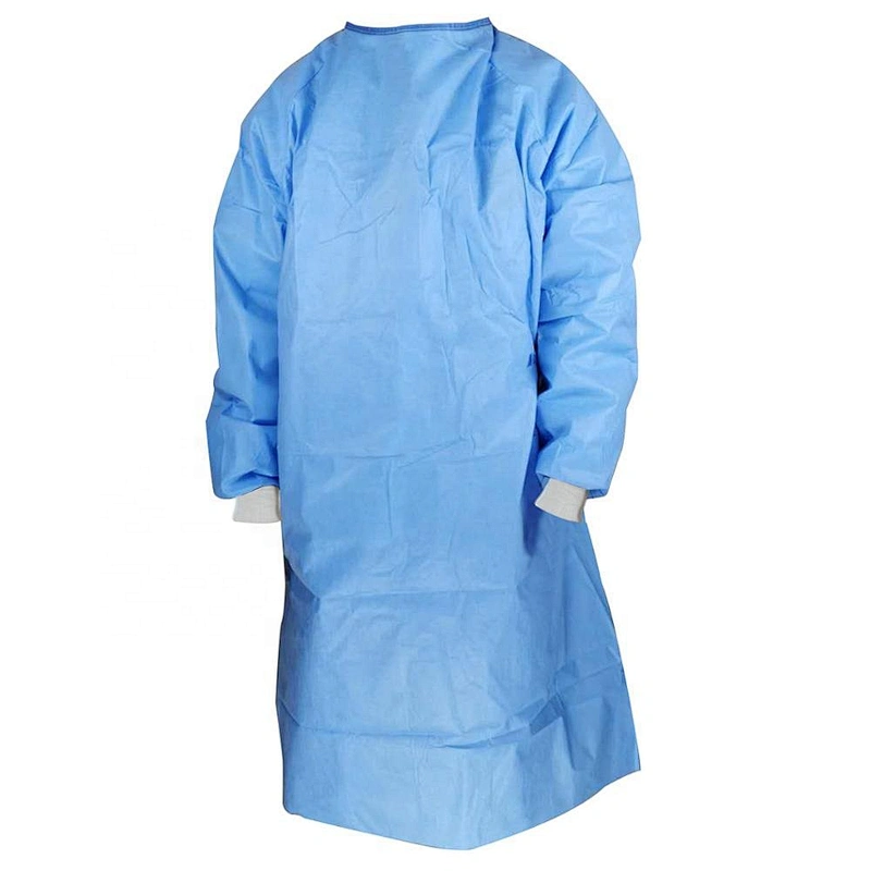 Disposable Medical Sterile Blue Surgical Gown With Knitted Cuff