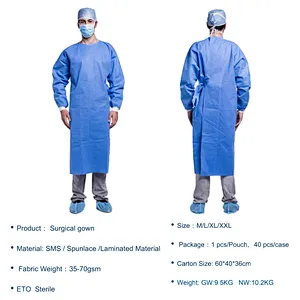 Disposable Medical Sterile Blue Surgical Gown With Knitted Cuff