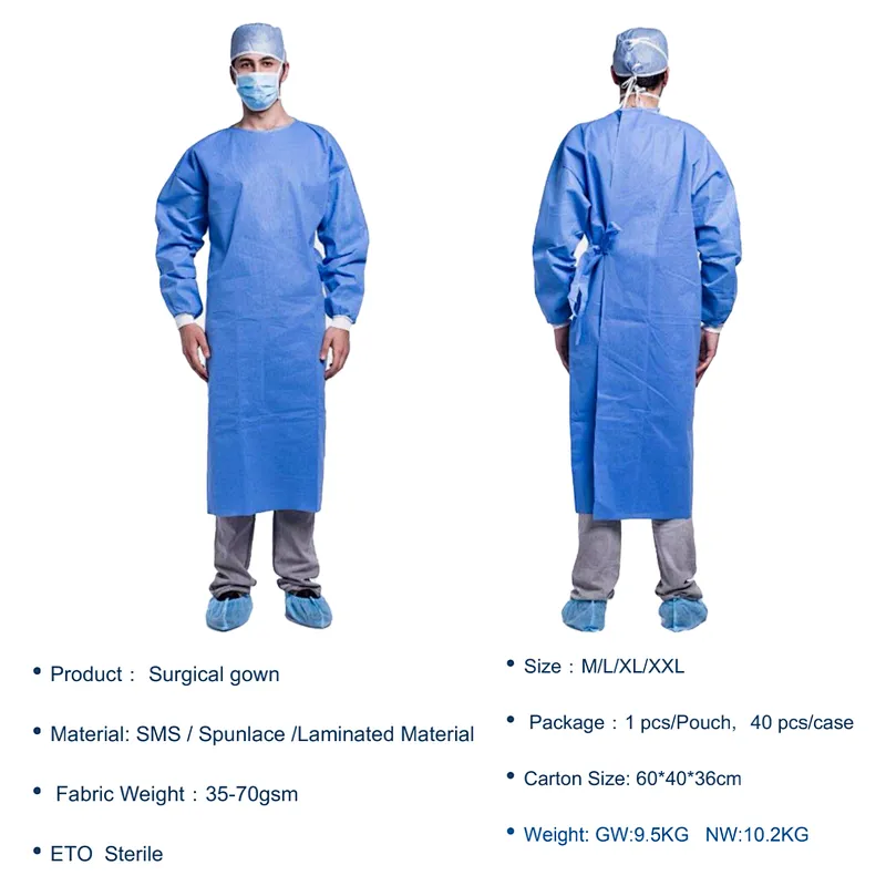 Disposable Medical Sterile Blue Surgical Gown With Knitted Cuff