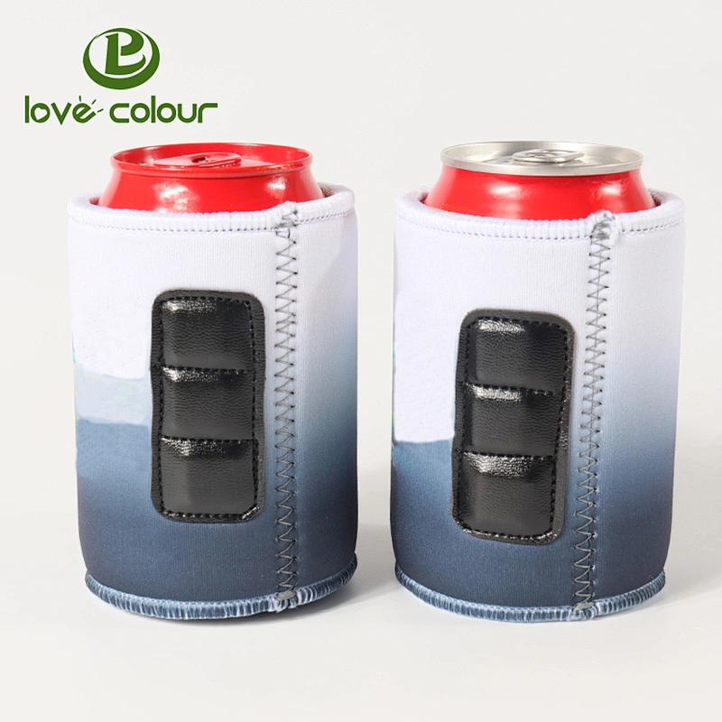 Neoprene Sublimation Magnetic Stubby Holder Can Cooler Sleeve With Base In Black Color