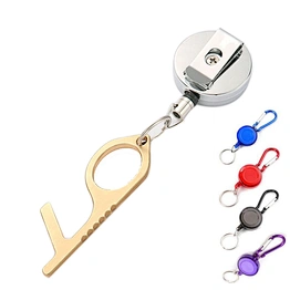 No Touch Brass Door Opener Keychain Tool With Retractor