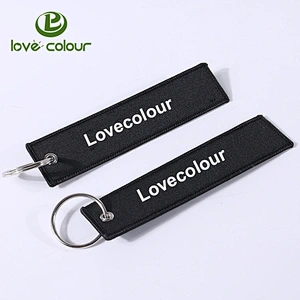 Promotion woven fabric embroidered keychain