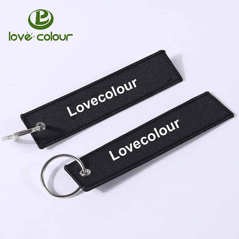 Promotion woven fabric embroidered keychain