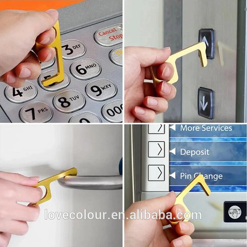 Wholesale Contactless Edc Brass Door Opener Keychain No Touch Hands Free Brass Door Opener