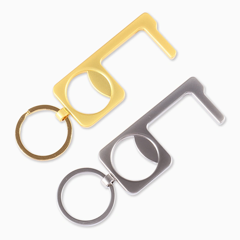 Wholesale Hygiene Hands Free Brass EDC Door Opener Keychain No Touch Zinc Alloy Keychain Tools With Badge Reel