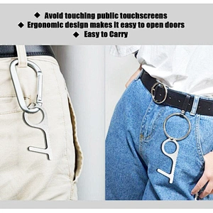 No Touch Door Opener Handheld Non-Contact Door Opener Door Open Hook Keychain Tools with Badge Reel