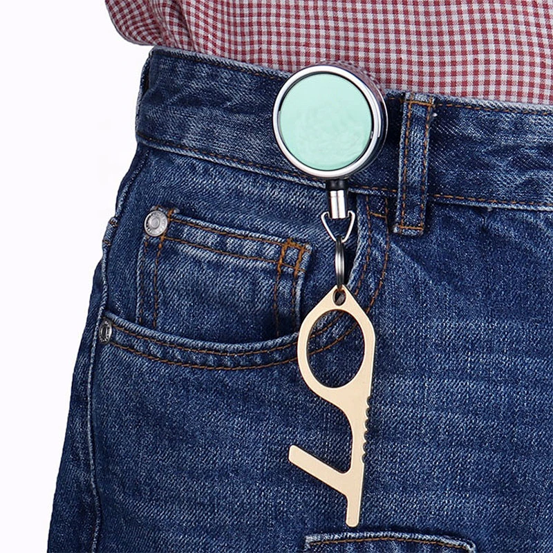 No Touch Door Opener Keychain With Badge Reel