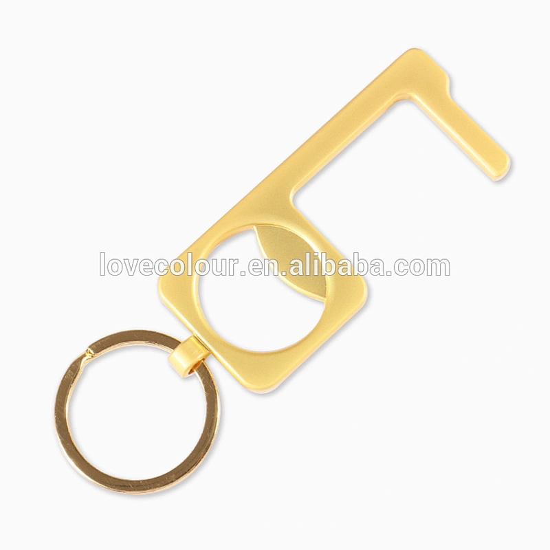 Wholesale edc hygiene hand touch tool brass key no touch door opener keychain