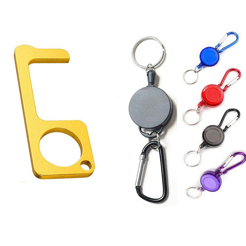 No Touch Door Opener Handheld Non-Contact Door Opener Door Open Hook Keychain Tools with Badge Reel