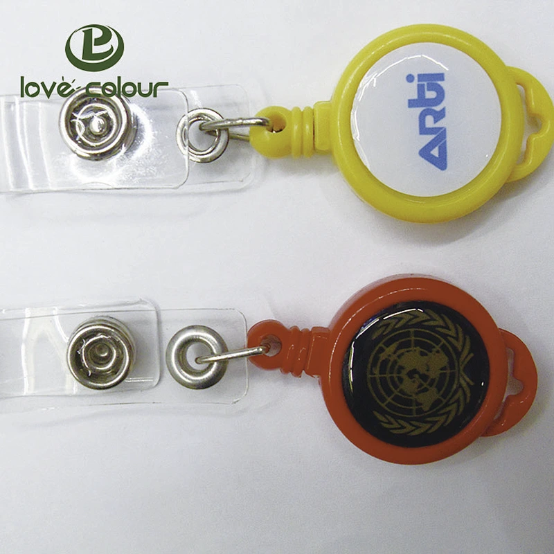 High quality cheap decorative custom logo retractable badge reel with keyring