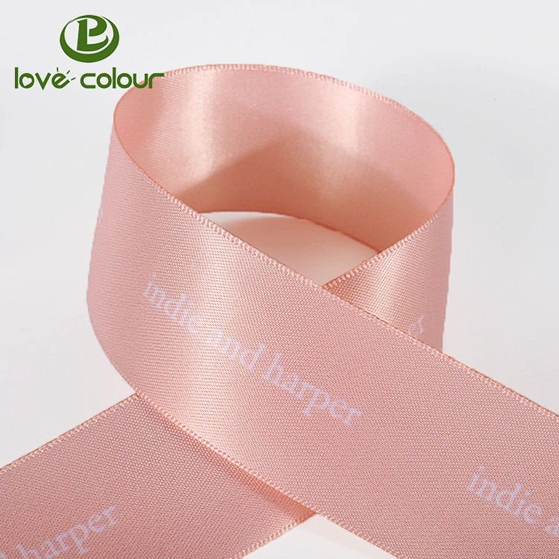 Custom polyester white satin ribbon with logo printed