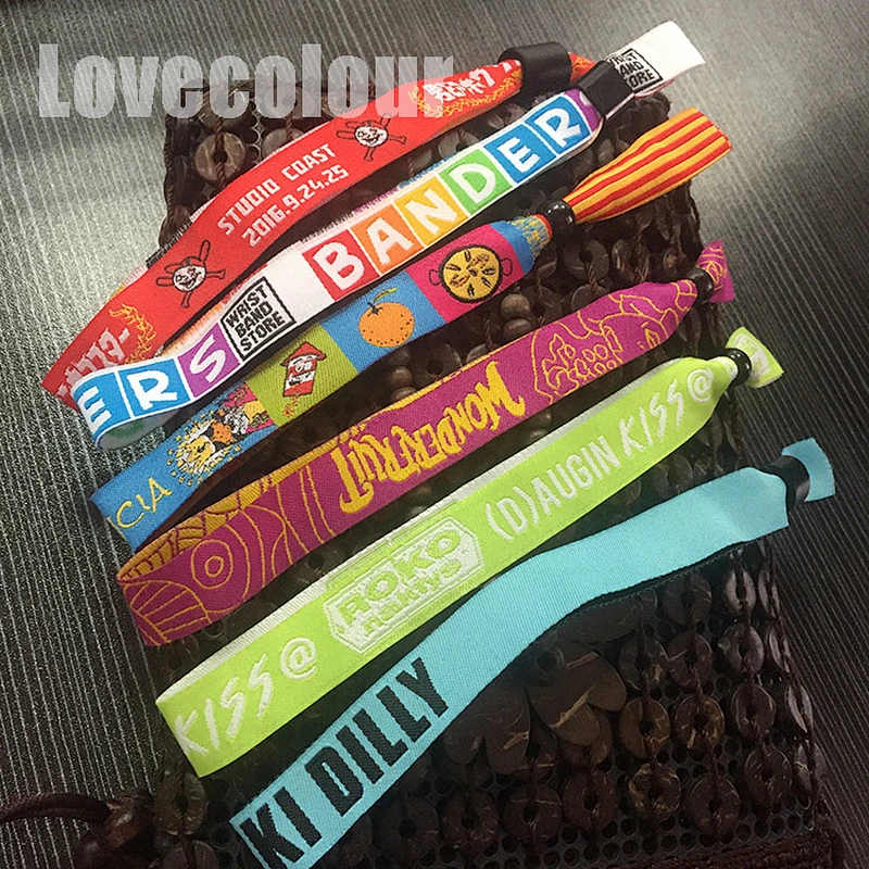 Polyester customized flexible polyester wristbands bracelet with plastic lock