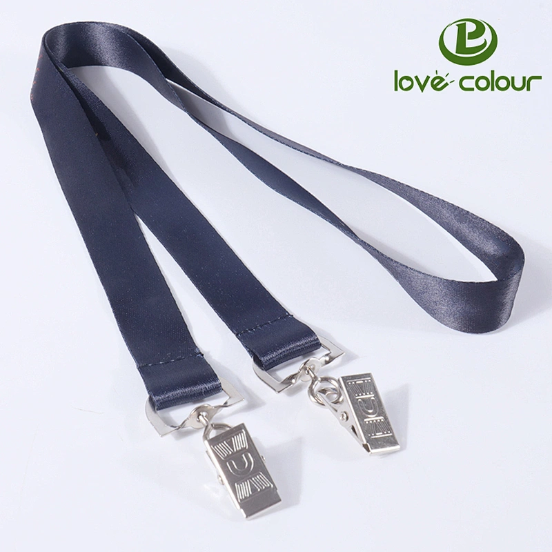 Popular black polyester sublimation custom lanyard with two clips