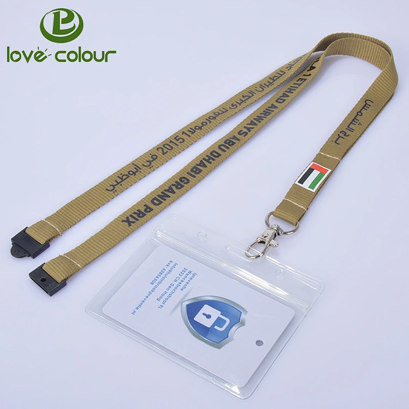Custom Flat Polyester Card Holder Lanyard With Safety Break Buckle For Trade Show
