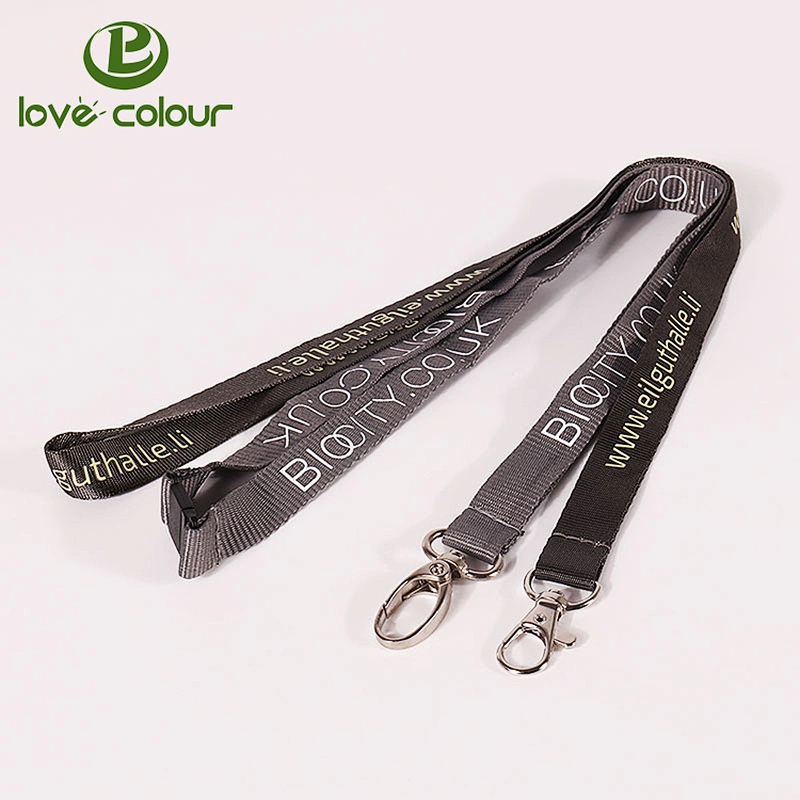 Custom Grey Polyester Lanyard Strap With Metal Clip For Card Holder