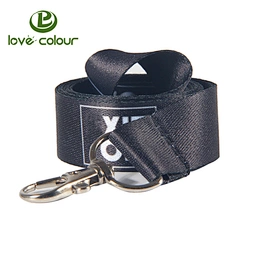 Custom Heat transfer printing polyester black ribbon lanyard strap