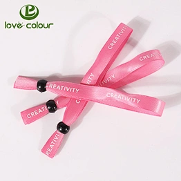 Custom printing logo disposable satin charm wristband with one time clip
