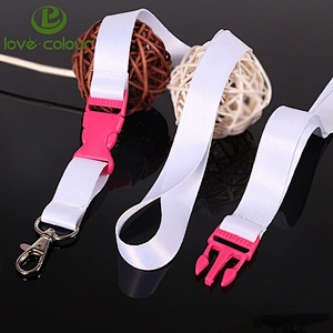 Custom polyester white blank neck lanyard with colored release buckle