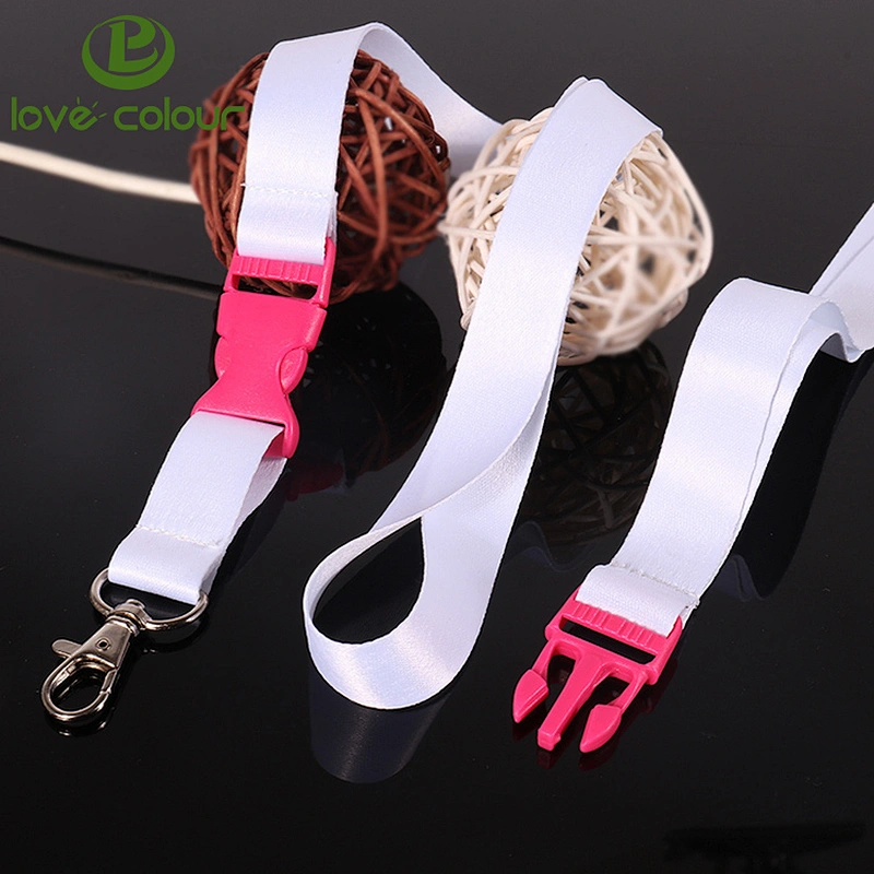 Custom polyester white blank neck lanyard with colored release buckle