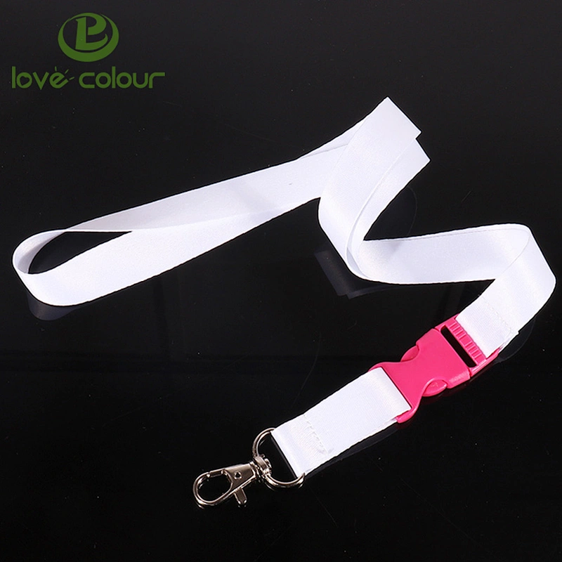 Custom polyester solid color blank white sublimation lanyard with pink buckle