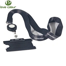 Factory custom polyester black lanyard with badge reel and id card holder