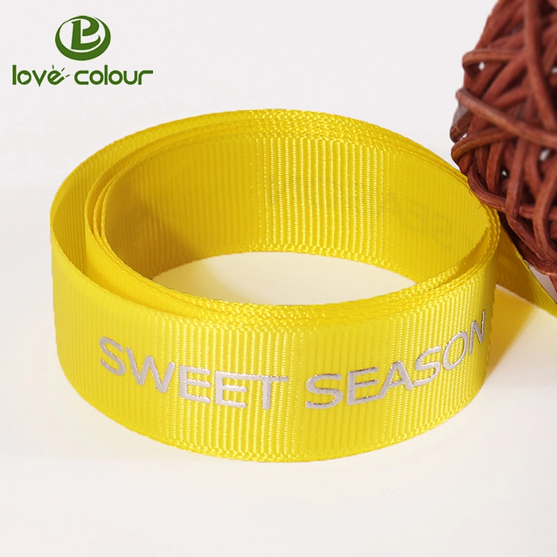 Custom Silver Foil Printed Webbing Tape Polyester Grosgrain Ribbon