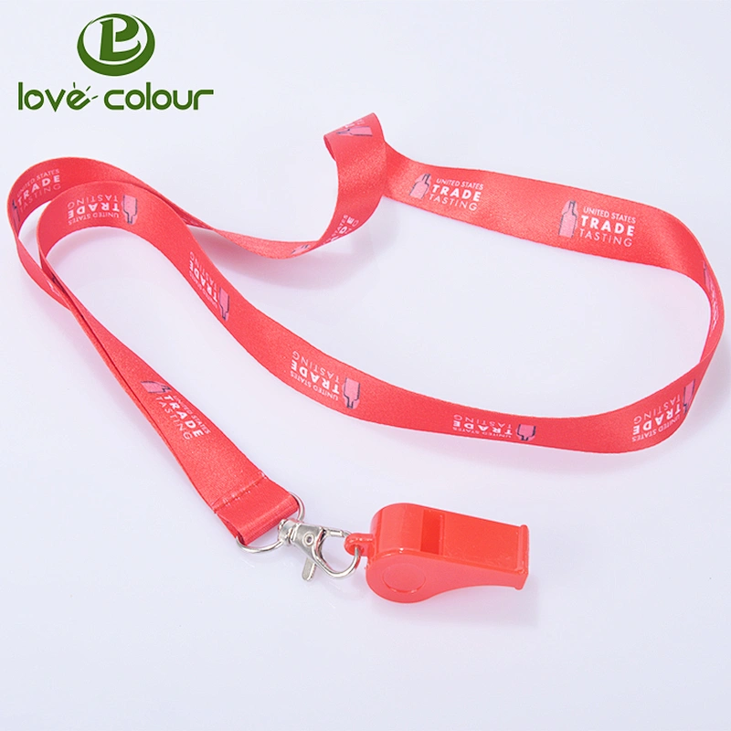 Custom red color polyester lanyard strap with whistle