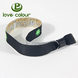 Festival promotional polyester fabric bracelet wristband with one-time use sliding lock