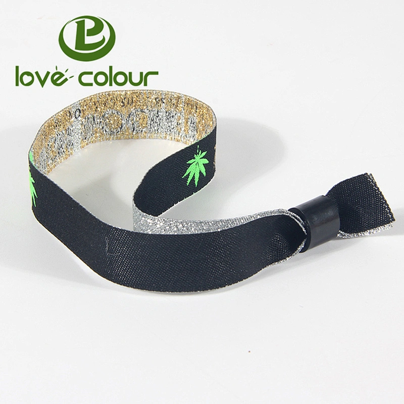 Festival promotional polyester fabric bracelet wristband with one-time use sliding lock