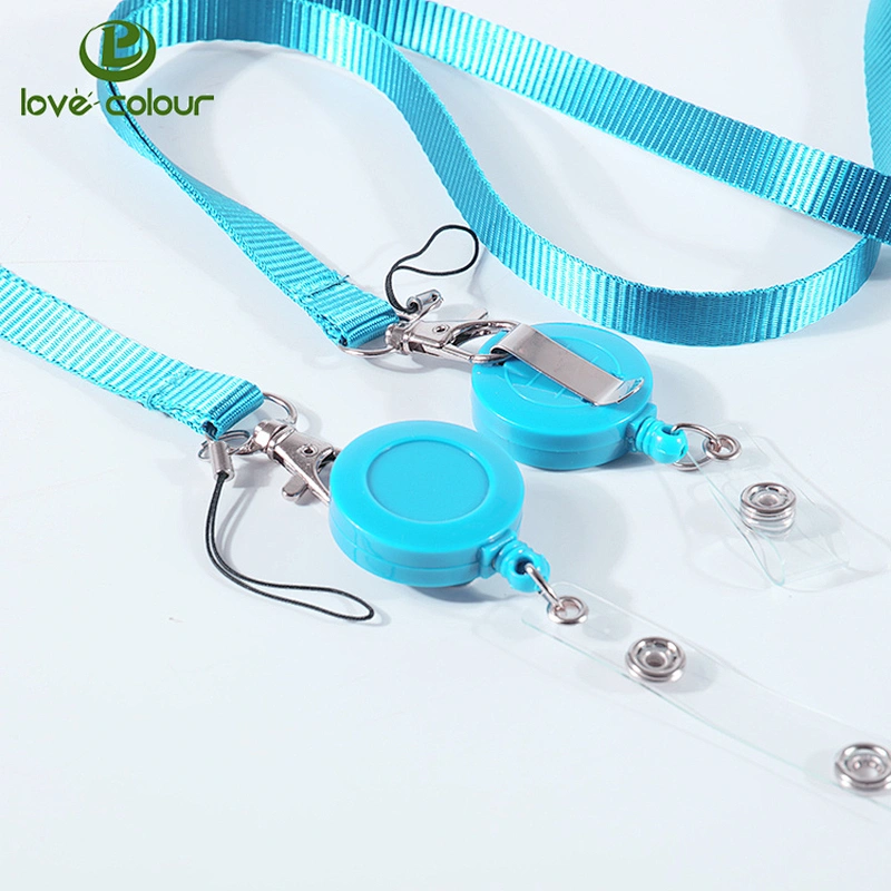 Custom fashion retractable plastic badge reel polyester lanyard strap