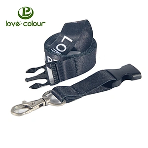 Custom black color polyester cloth lanyards with detachable buckle