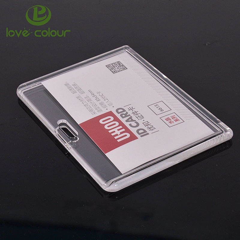 Wholesale acrylic horizontal ID card holder with a blue strap