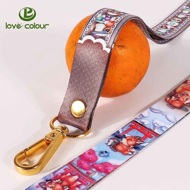 Beautiful printing polyester lanyard strap with gold metal oval hook