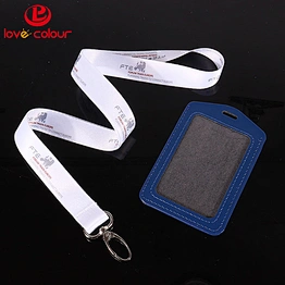 Custom Fashional PU / leather work ID card holder with white lanyard