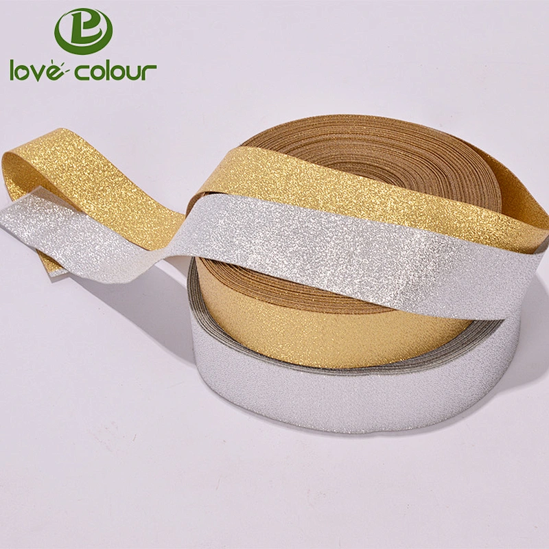 New style wholesale shiny christmas gold glitter ribbon for decoration