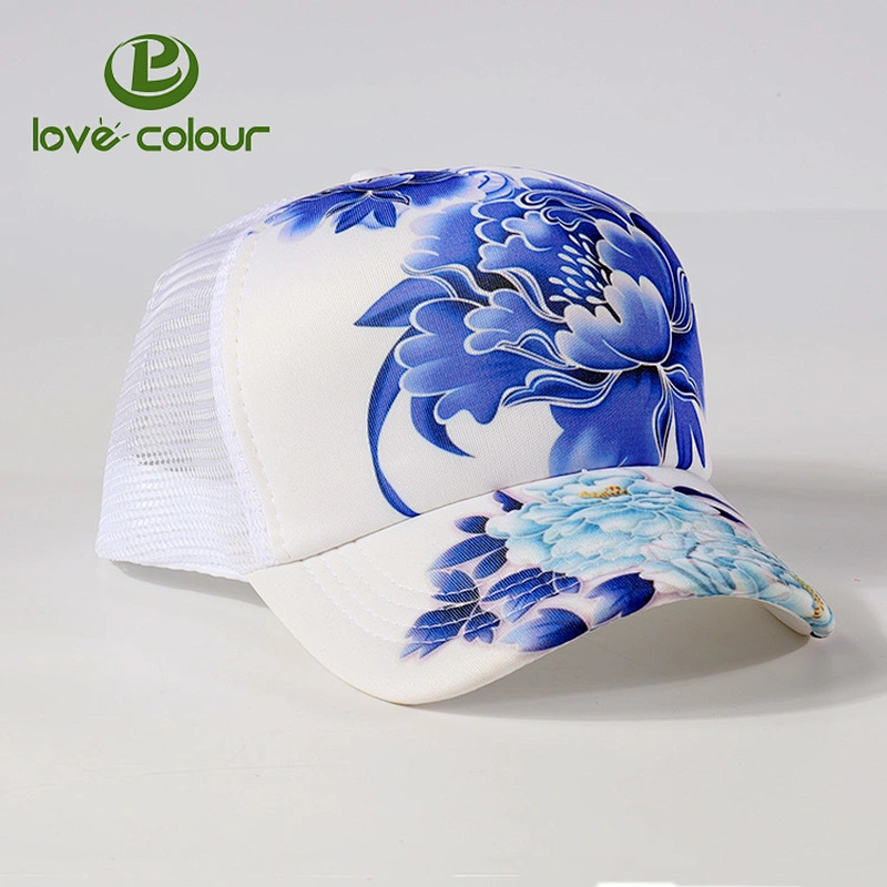 Adjustable printing women trucker hats mesh caps with plastic buckle