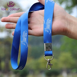 Custom polyester ID lanyard sling Blue color with company name on the sling