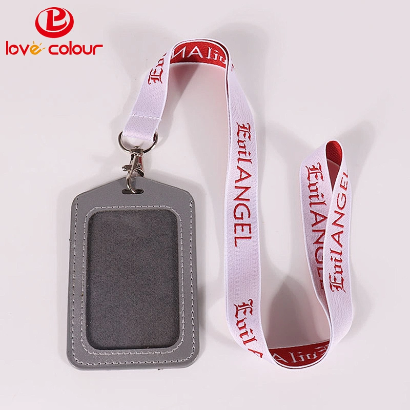 Eco-friendly PU leather badge office ID card case holder with neck strap