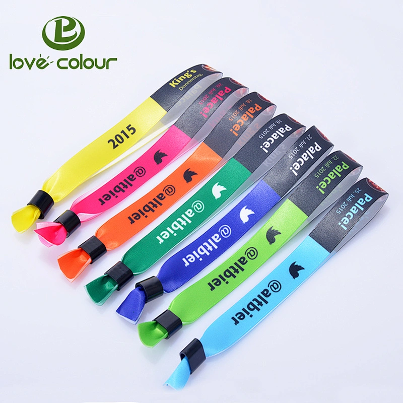 Polyester custom colorful rainbow wristband bracelet with black plastic beads