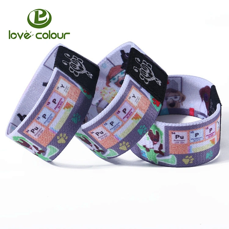Custom pink color cute cartoon heat transfer printing band elastic wristband