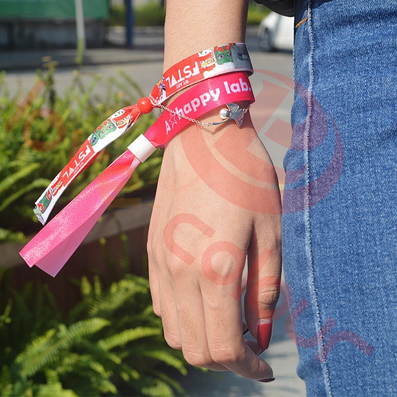Polyester Disposable satin wristbands for wedding tickets with full color printing