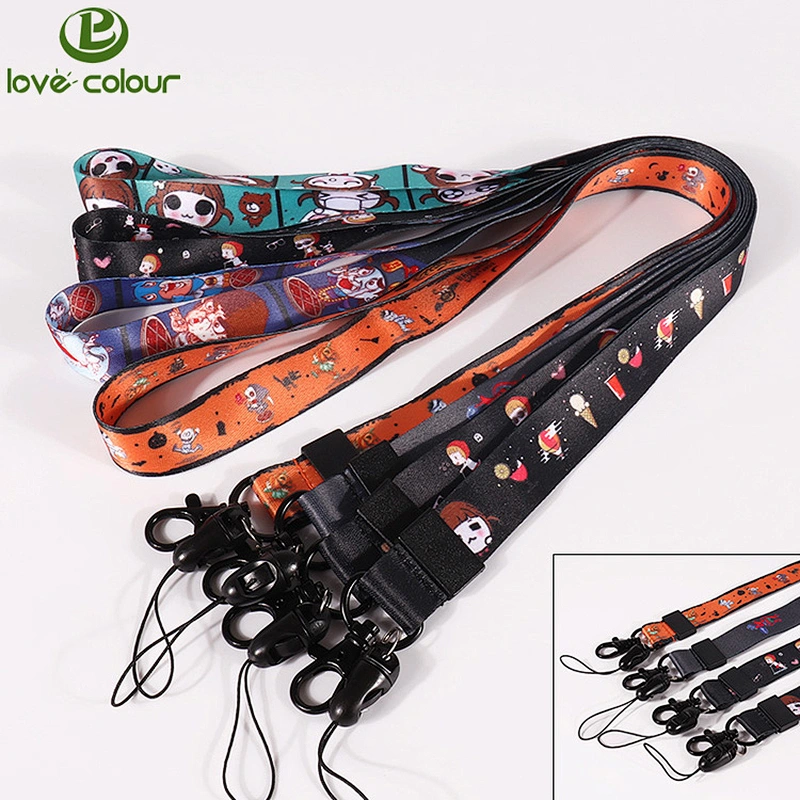 New style polyester custom adjustable lanyards strap with phone holder loop