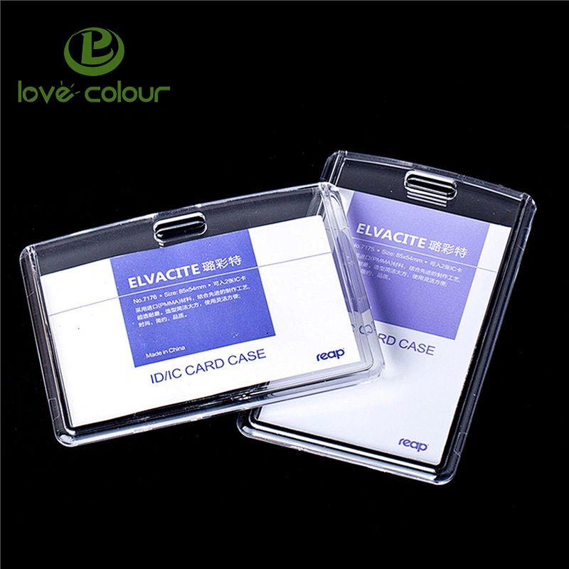 Wholesale acrylic horizontal ID card holder with a blue strap