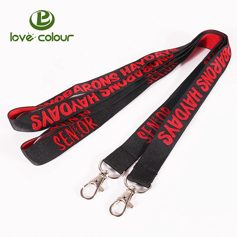 Custom logo Polyester woven lanyard string with metal hook