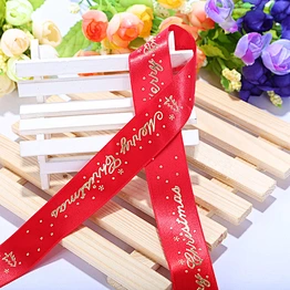 Popular style wholesale golden silk satin ribbons printed for christmas festival