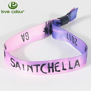 Full color printing festivals cloth wristband with black slide lock
