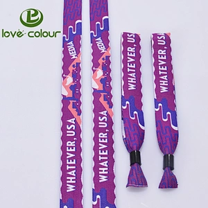 Custom woven logo fabric polyester events wristband with one time plastic clasp