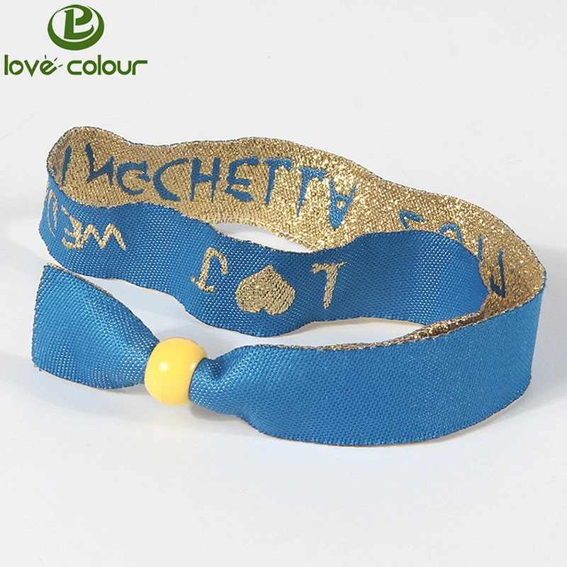 Custom Polyester charm christmas woven wristband with one time clip