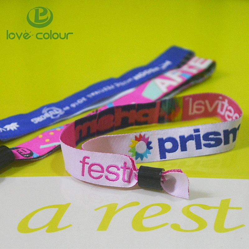 Polyester customized flexible polyester wristbands bracelet with plastic lock